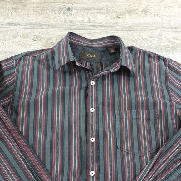 Tasso Elba Mens XL Long Sleeve Shirt Office Business Dress Designer Maroon Black - Picture 4 of 10